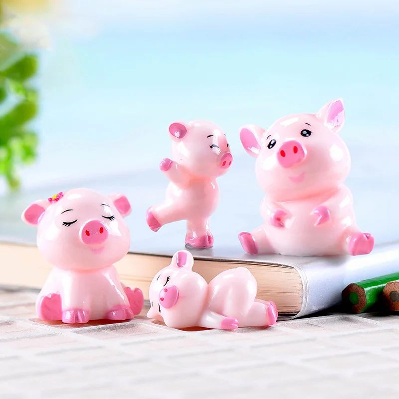 Estatuilla infantil de cerdito con musgo y hadas – Figura decorativa - imagen 2