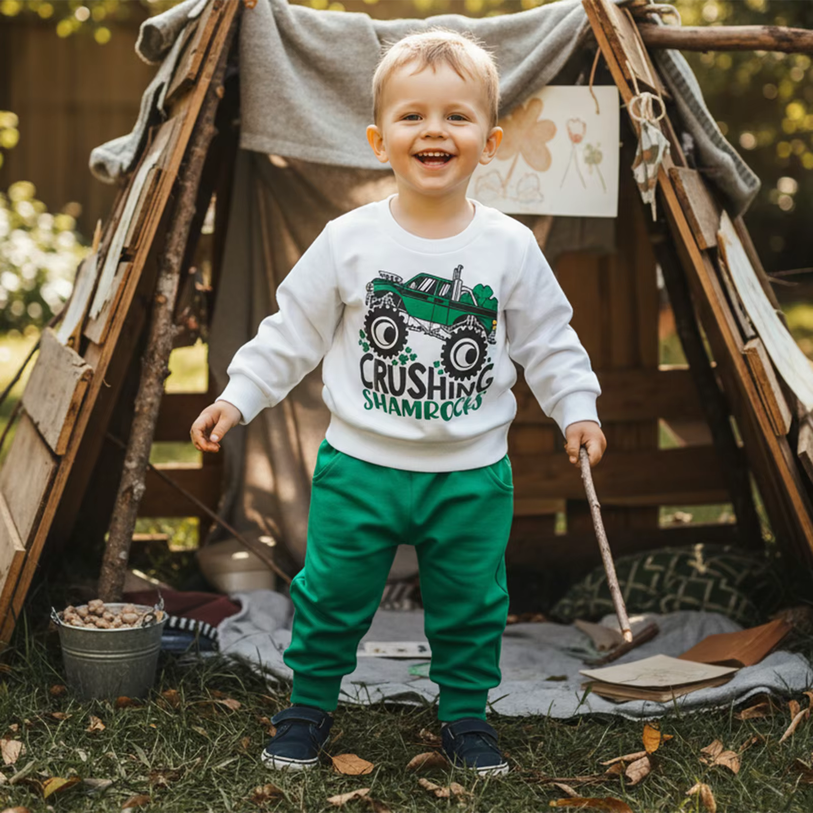 Conjunto de bebé primavera: sudadera y pantalón con estampado trébol - imagen 5