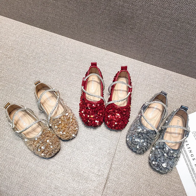 Zapatos de fiesta princesa cómodos con lentejuelas para niña