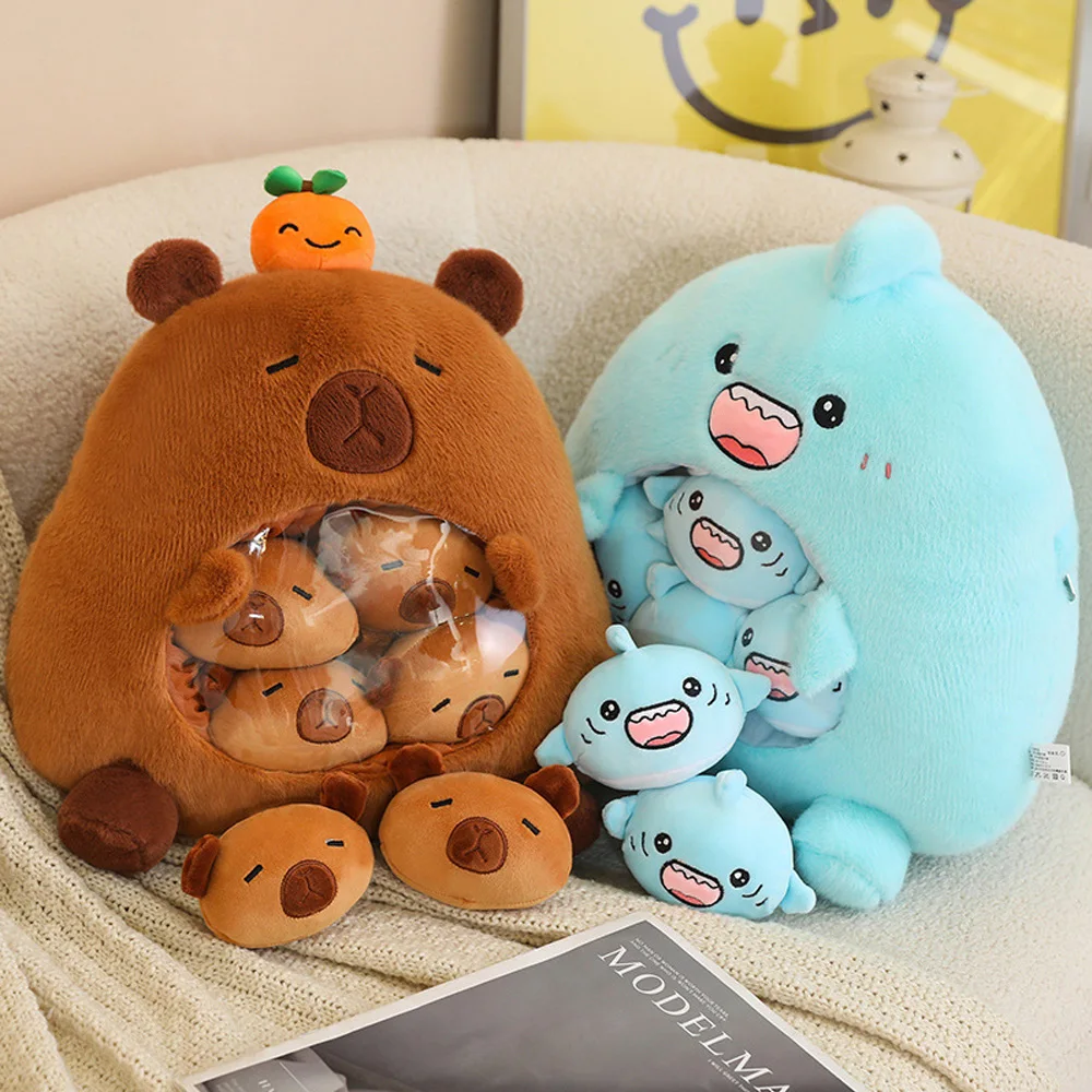 Peluche almohada tiburón capybara de dibujos animados súper suave