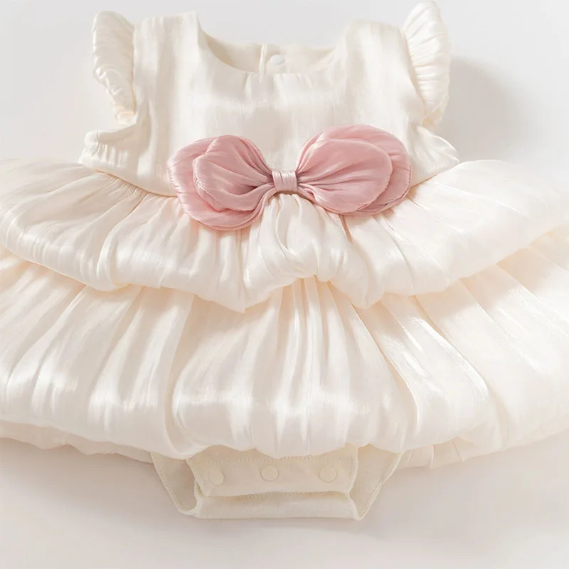 Vestido de niña sin mangas de malla rosa con lazo estilo coreano - imagen 5