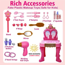 Mesa de maquillaje infantil con luz y música, sillas para peinar