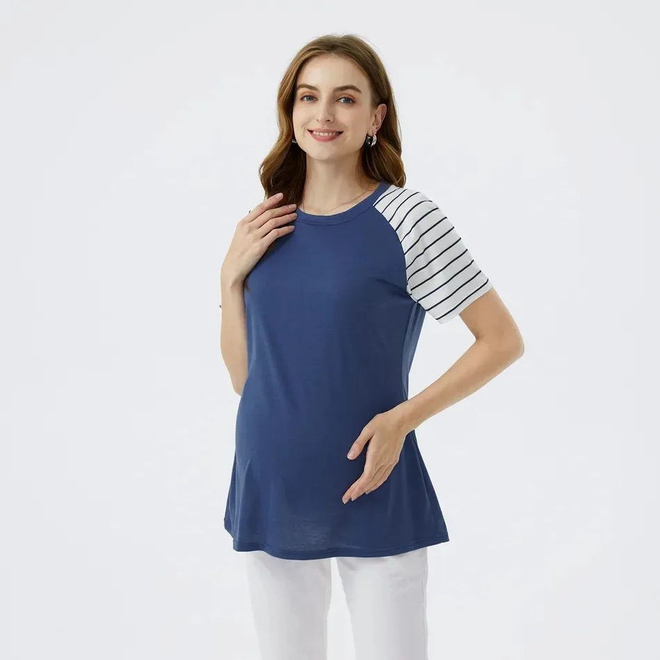 Blusa de embarazo elegante con manga corta a rayas - imagen 2