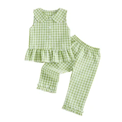 Conjunto verano niña: top sin mangas con volantes y pantalón a cuadros