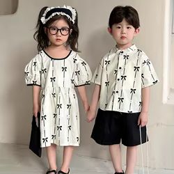 MILANCEL Vestido de primavera para niña con lazo – 2 piezas