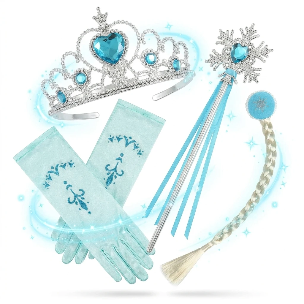 Accesorios de disfraz de princesa para niña con corona y varita