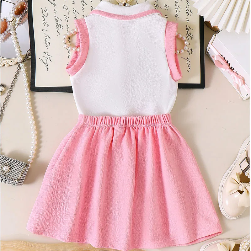 Conjunto de bebé niña sin mangas rosa con falda estilo coreano - imagen 3