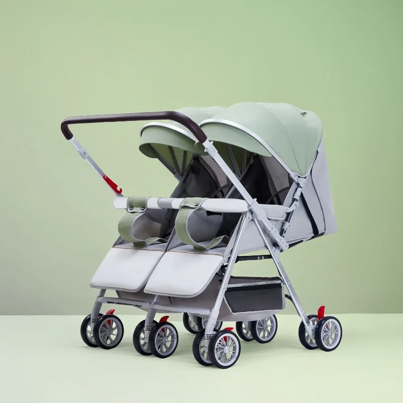 Cochecito doble para bebé con asiento reclinable y ruedas giratorias - imagen 5