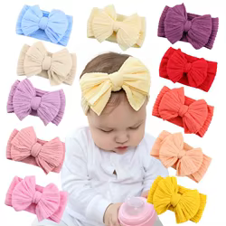 Bandas para bebé con lazos sólidos de nylon y elásticas, hechas a mano