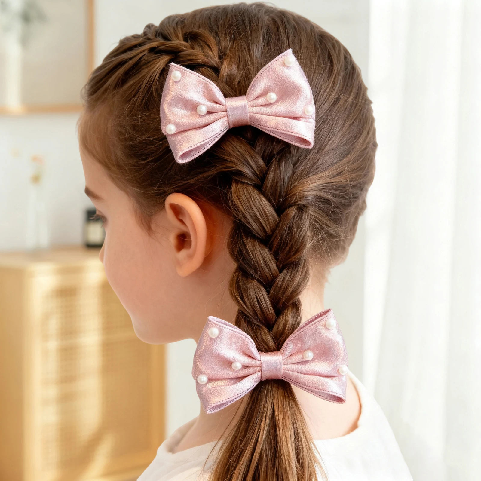 Pinzas para el pelo con lazo de perlas para niñas y niños - imagen 2