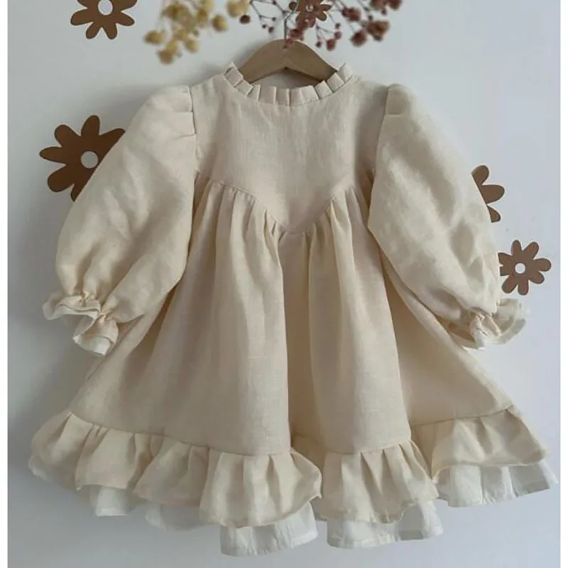 Vestido de lino con manga globo para niña – estilo primaveral - imagen 2