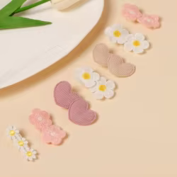 Pinzas para el pelo niñas con cola caballo y flores bordadas