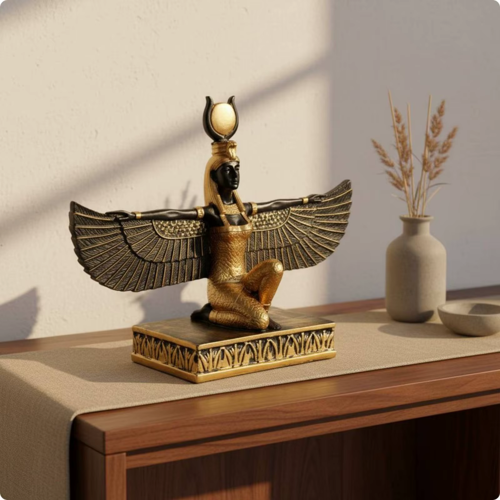 Estatua decorativa pintada a mano de la diosa Isis con plumas - imagen 3
