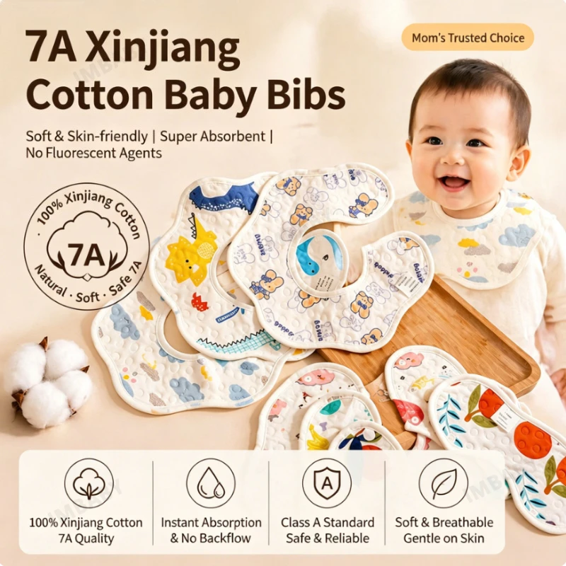 IMBABY Baberos impermeables de algodón para bebé, absorbentes - imagen 2