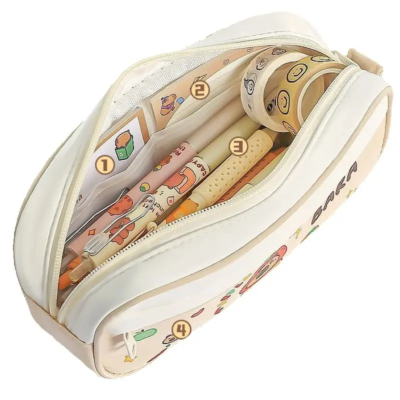 Capybara Kawaii Estuche de lápices para niña, doble cremallera