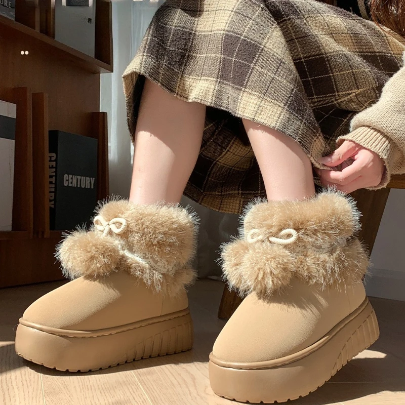 Botas de nieve de mujer con piel sintética, plataforma y suela gruesa - imagen 4