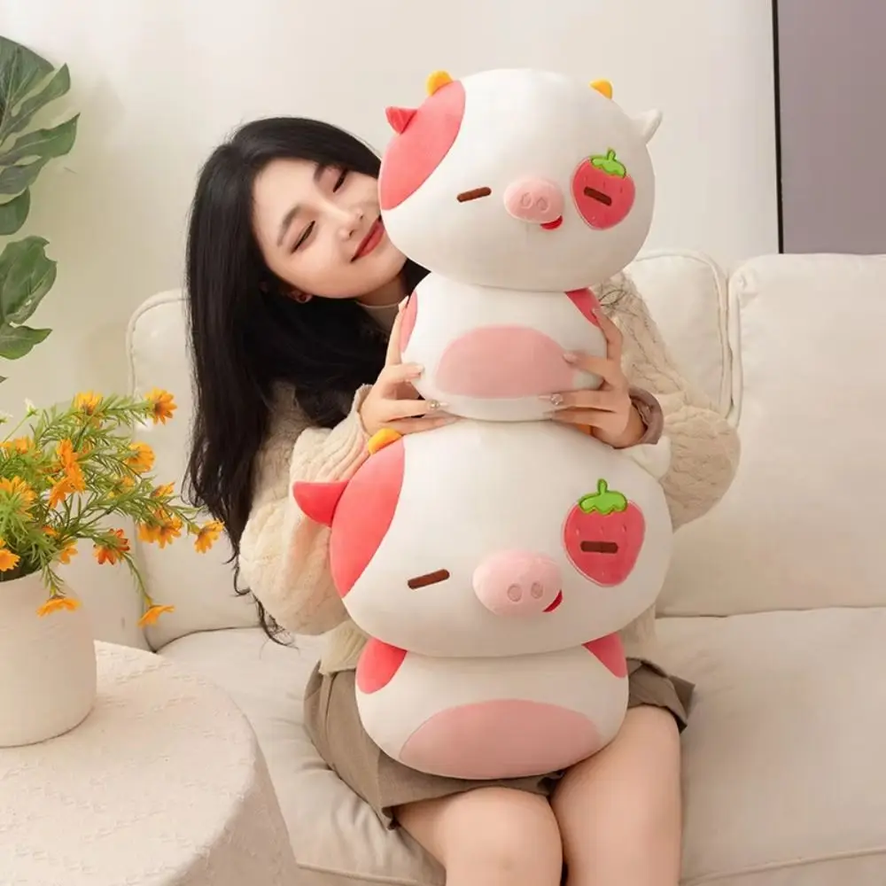 Peluche suave de cerdo y vaca con fresa rosa para niñas - imagen 5