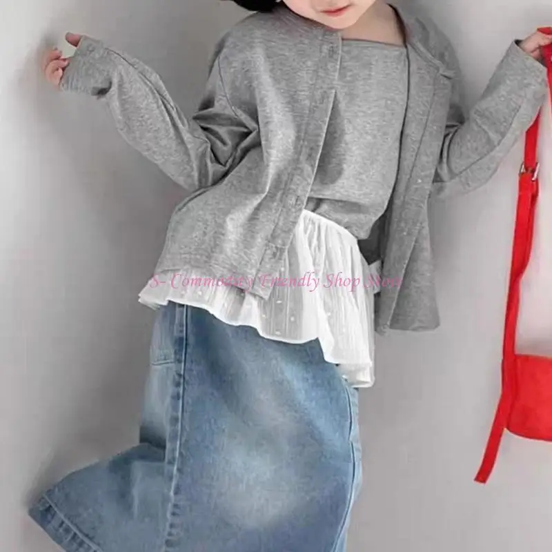 85AE Falda de niñas con delantal decorativo en capas - imagen 3
