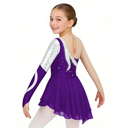 Vestido de ballet para niñas con malla transparente y lentejuelas