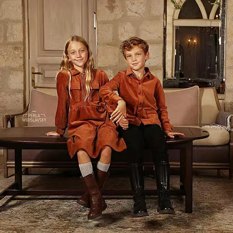 Vestido niña otoño-invierno con falda maxi y bolsillo - imagen 4