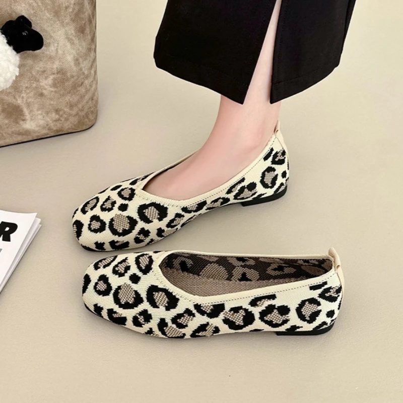Mocasines de mujer de punto planos punta cuadrada leopardo - imagen 4