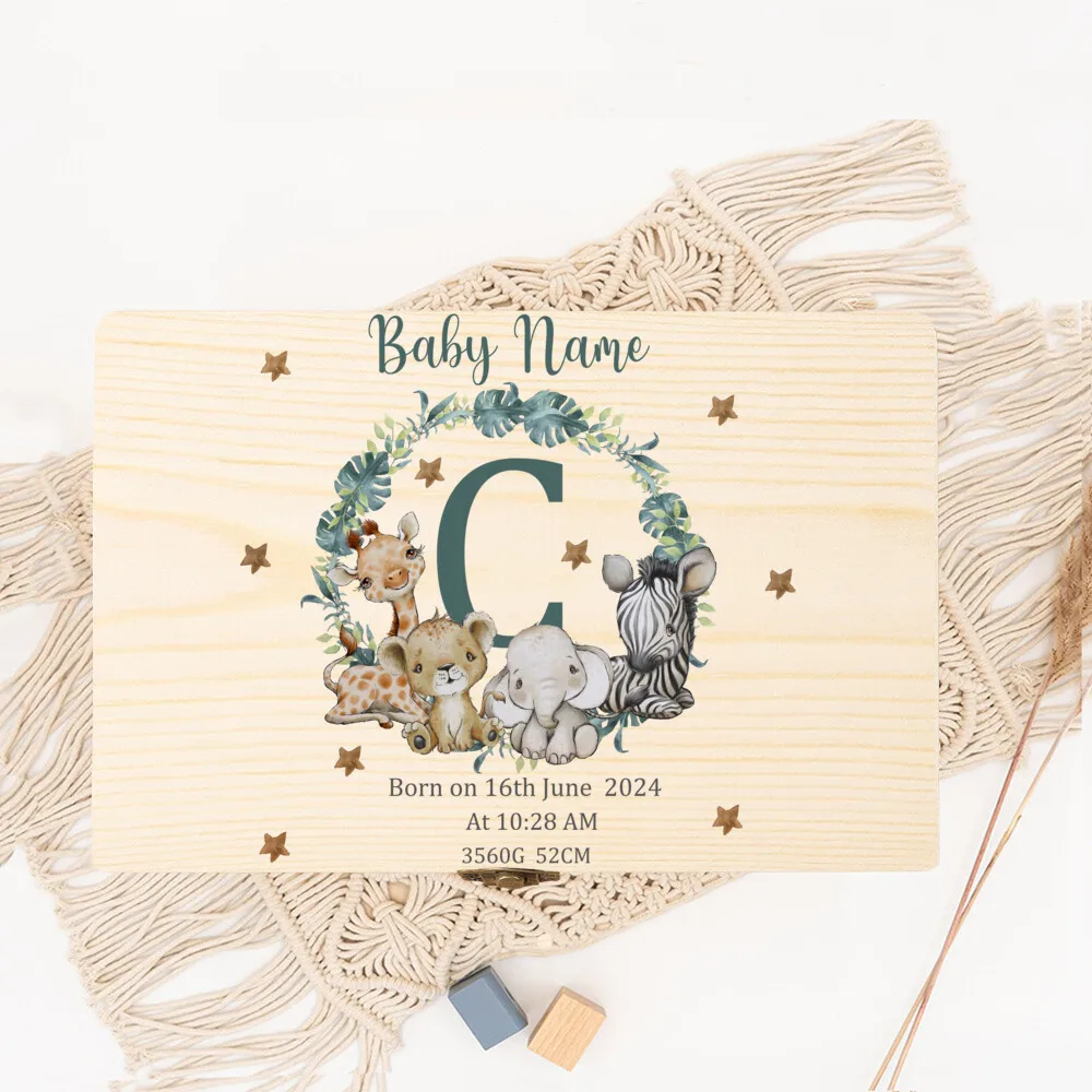 Caja de recuerdos para bebé de madera personalizada – Nombre y fecha grabados - imagen 5