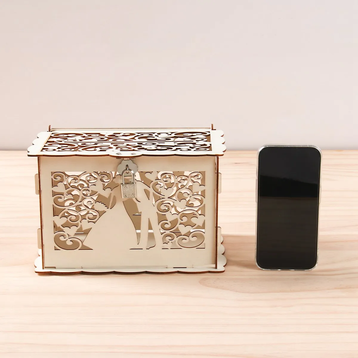 Caja madera para tarjetas regalo boda con cierre seguro lujoso - imagen 5