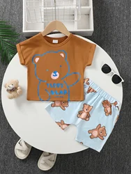 Conjunto bebé verano con camiseta manga corta de oso peluche suave