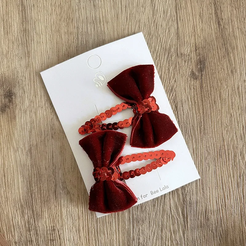 Pinzas para el pelo de bebé rojas - navideñas con lazo elegante - imagen 4