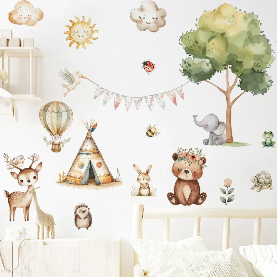 Pegatina pared animales del bosque infantil – ciervo conejo oso - imagen 4