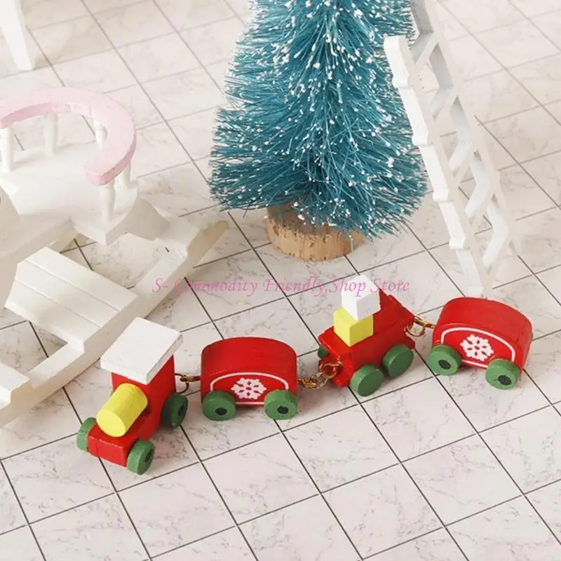 Tren de madera en miniatura con estampado de nieve para casa de muñecas - imagen 4