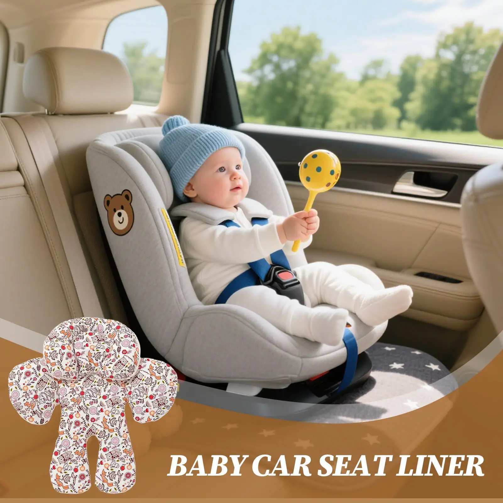 Inserto para asiento de coche de bebé con soporte de cabeza extraíble