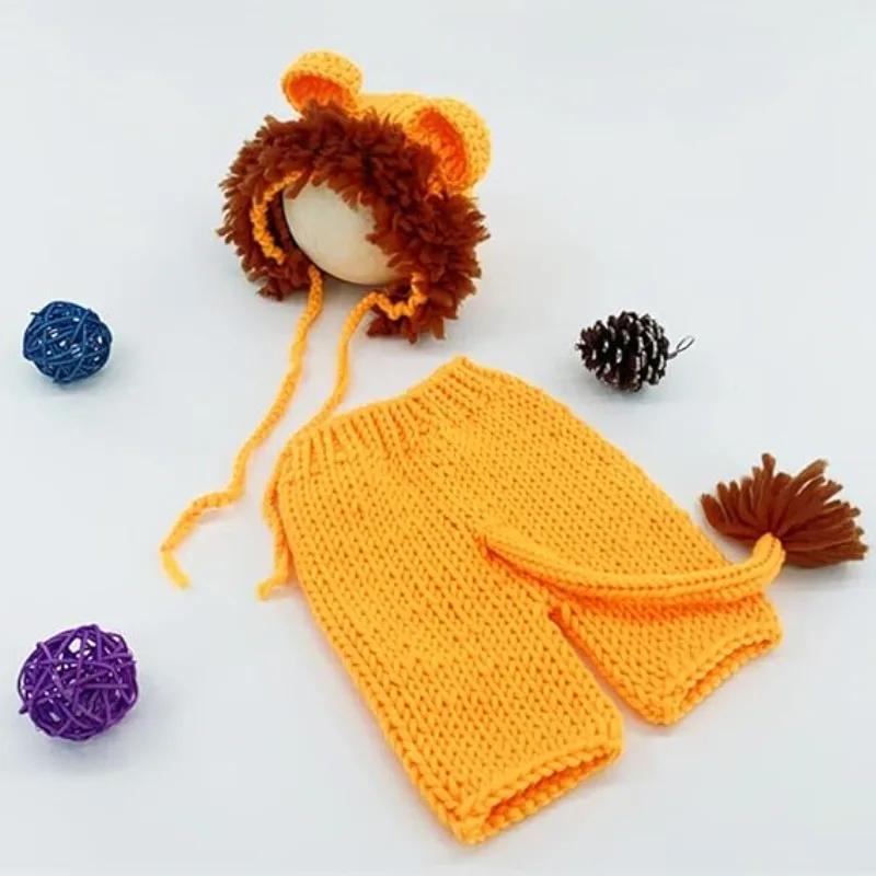 Conjunto de crochet de león para bebé de algodón – Fotografía newborn - imagen 5