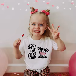 Camiseta de cumpleaños vaca con número para niña