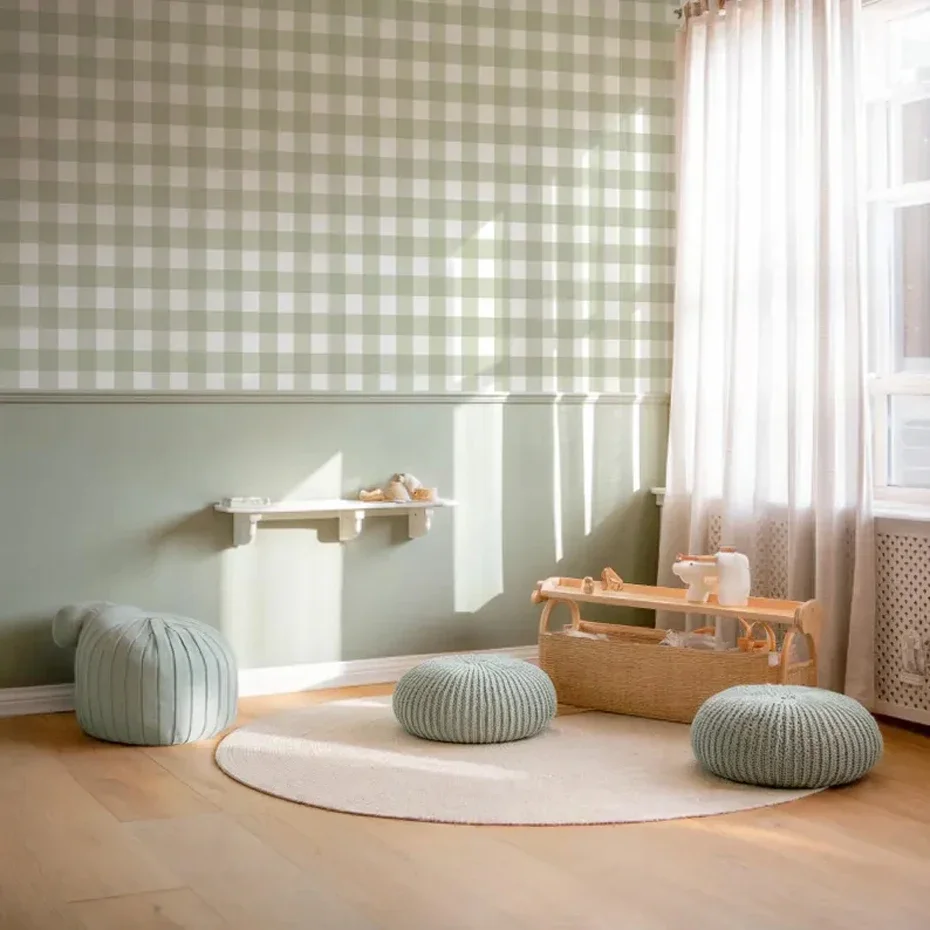 Papel pintado cuadros rosa y verde – Impermeable, fácil de pegar - imagen 3
