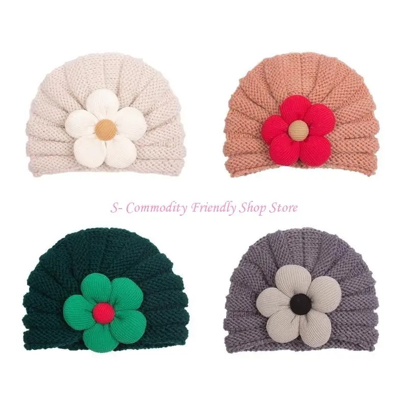 85AE Gorro de punto bebé cálido con flores, lana transpirable - imagen 4