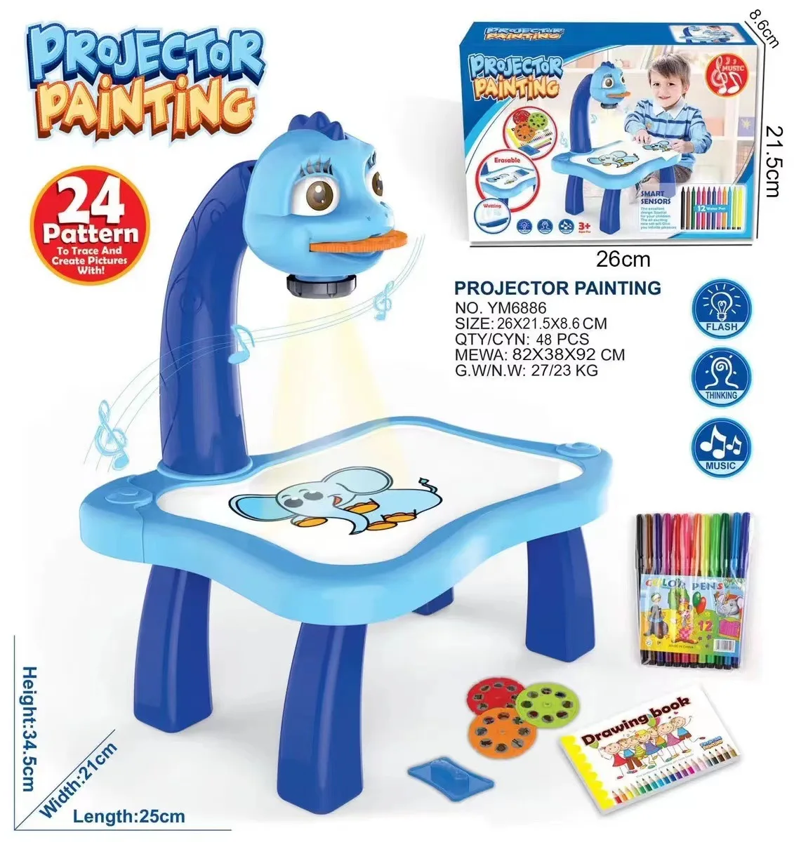 Mesa de dibujo infantil con proyector LED – Tablero artístico para niños - imagen 4