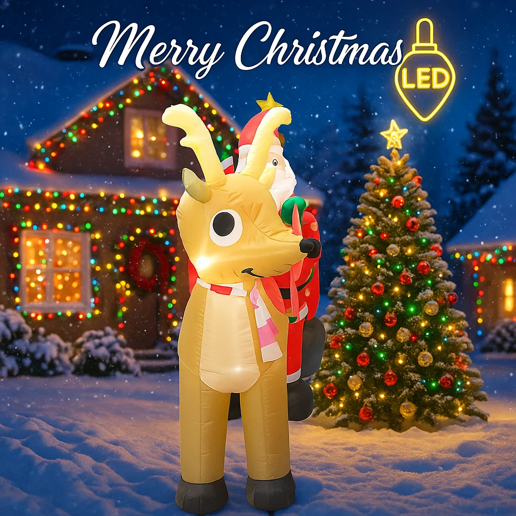Trineo inflable de Reno con luces LED para Navidad - imagen 2