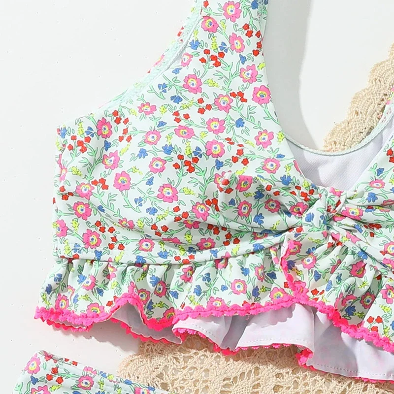 Traje de baño niña floral de verano, bikini para playa