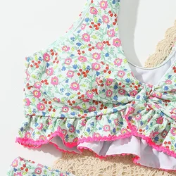 Traje de baño niña floral de verano, bikini para playa