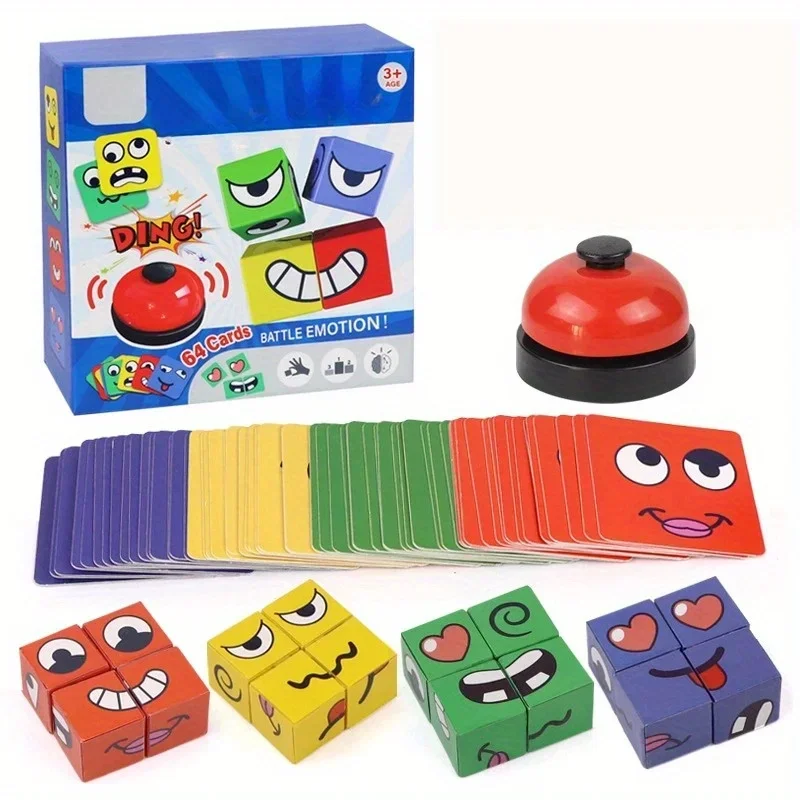 Cubo sensorial Montessori con bloques de caras expresivas para niños