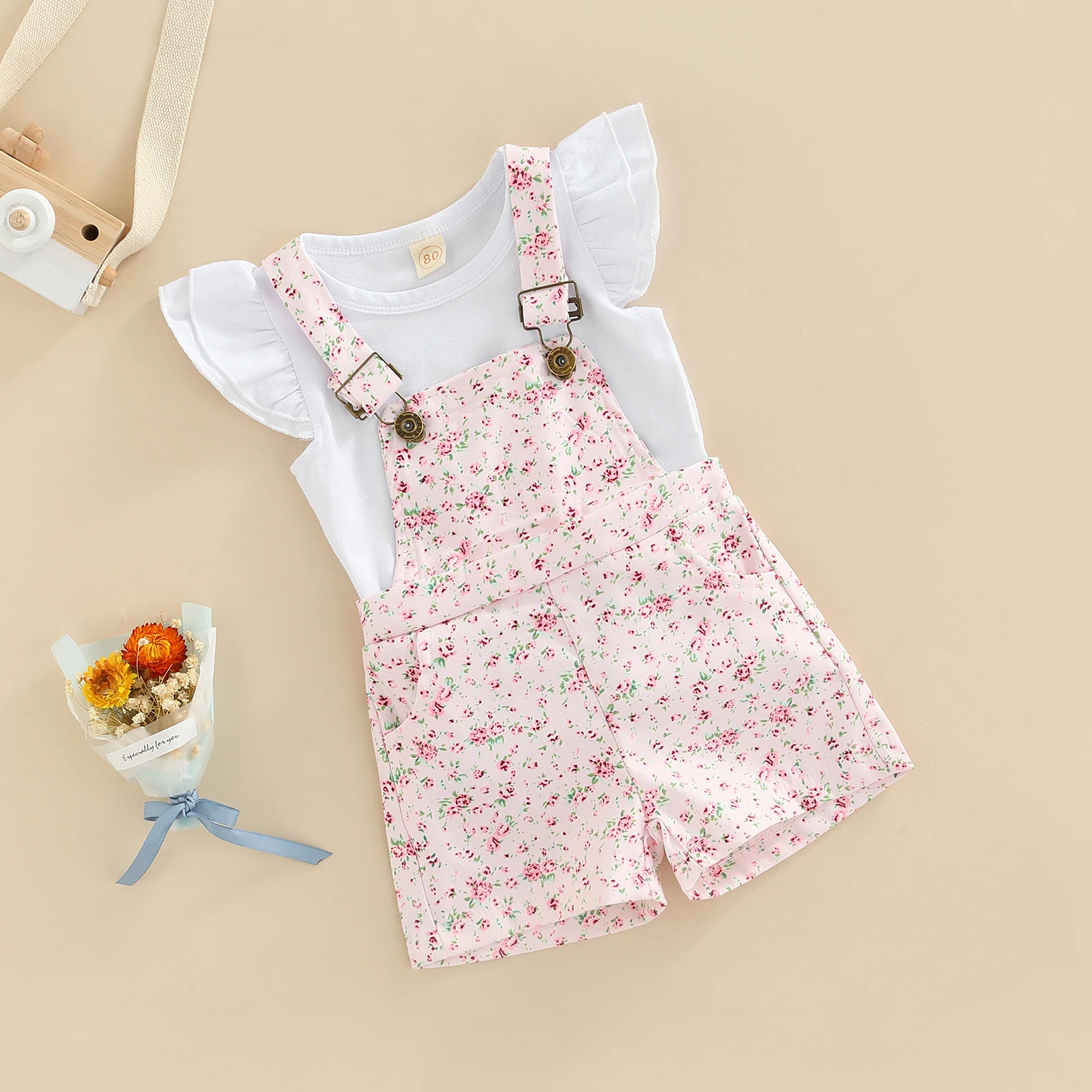 Conjunto verano niña: top cuello redondo y pantalones cortos flores - imagen 5