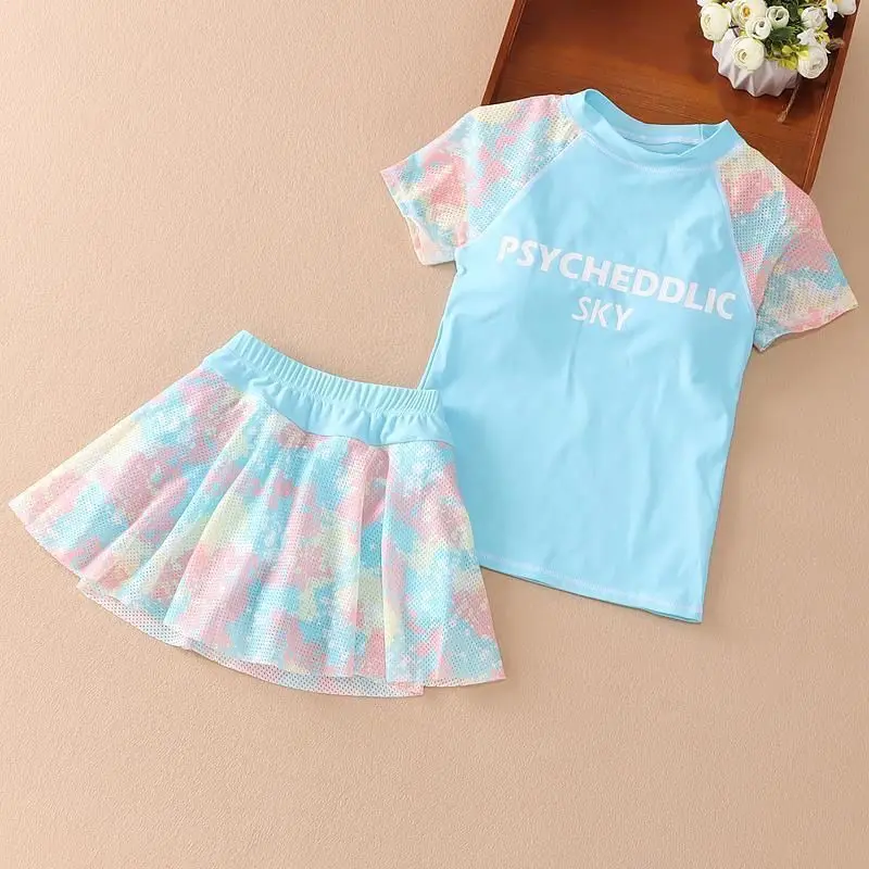 Traje de baño deportivo niña – conjunto rosa y azul verano - imagen 2