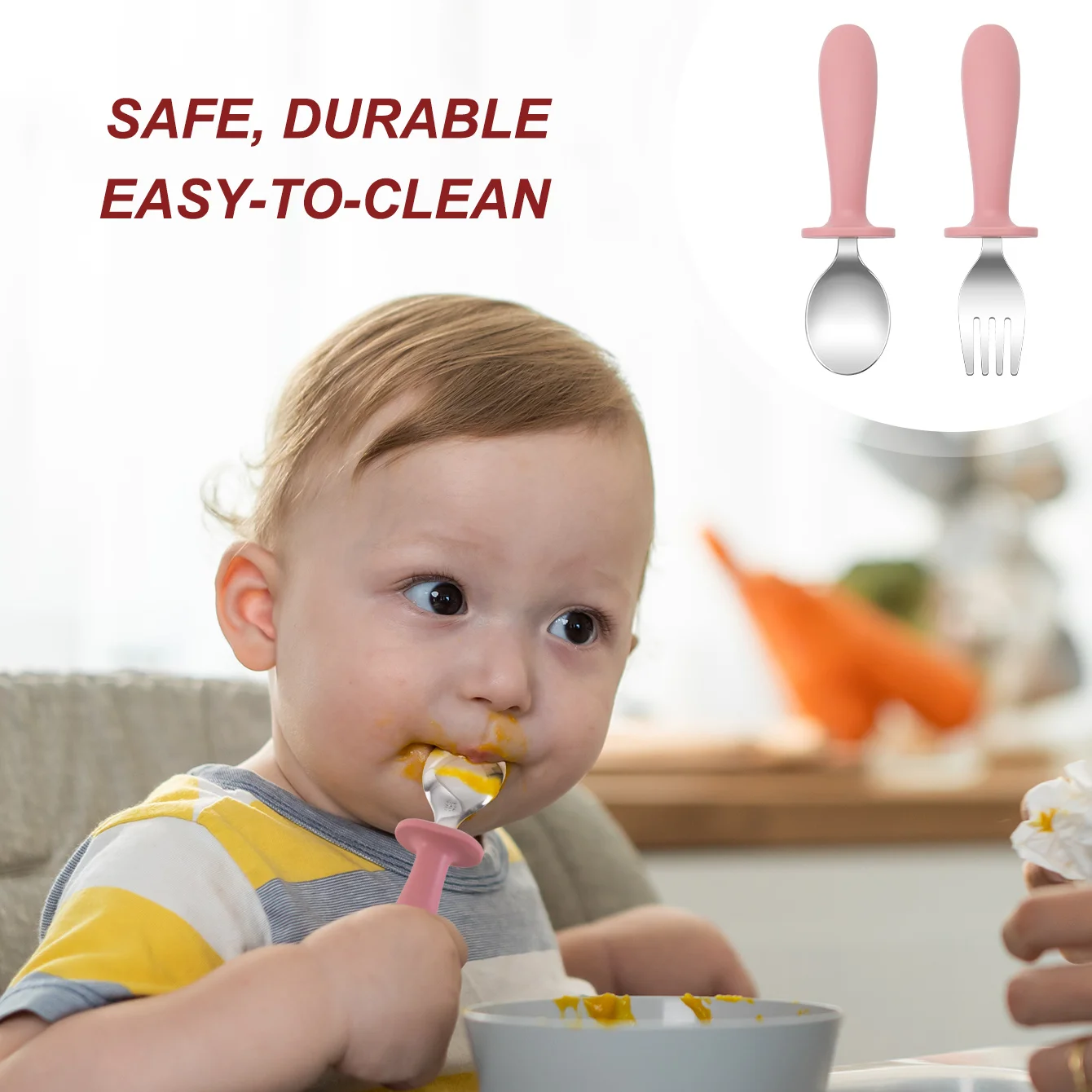 Cubiertos de aprendizaje de acero inoxidable para bebés sin BPA - imagen 4