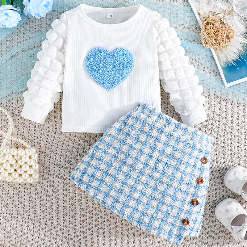 Conjunto niña de primavera – Blusa de algodón y falda de cuadros - imagen 4