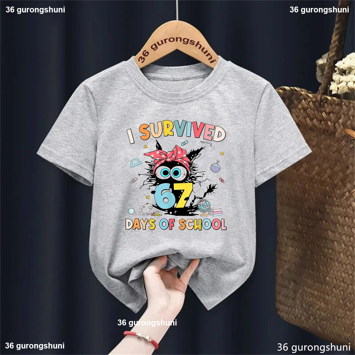 Camiseta para niñas con estampado de gato negro estilo kawaii - imagen 5