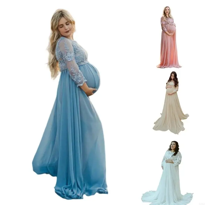 XXFE vestido de maternidad con tren para fiesta, manga media cómodo