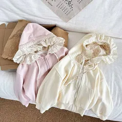 Chaqueta de encaje con cremallera y capucha para niñas primavera