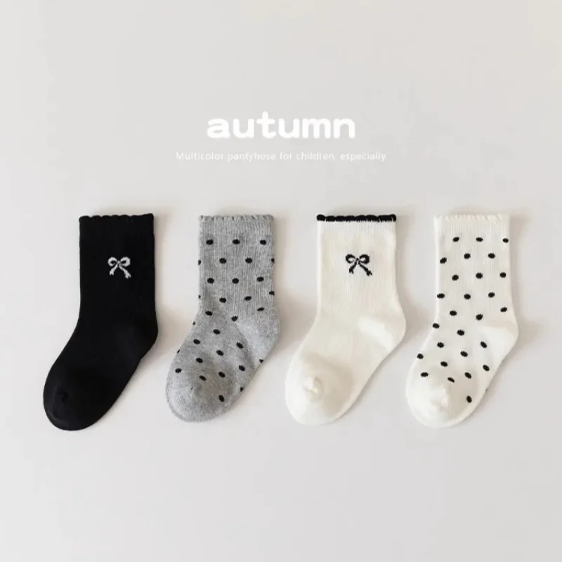 Calcetines de algodón con lazo y lunares estilo princesa para niños - imagen 5