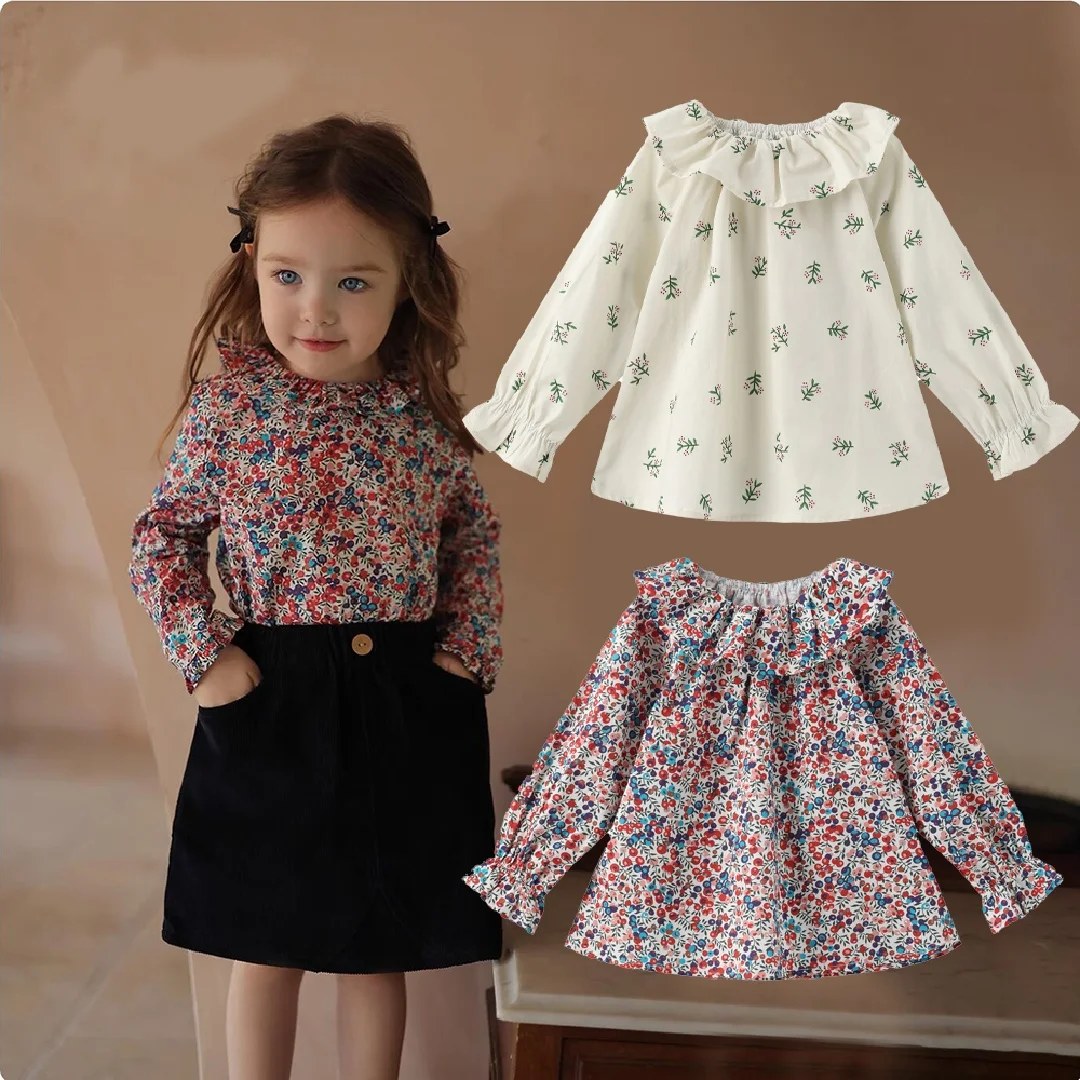 Blusa de encaje manga larga con volantes estilo princesa niña - imagen 2